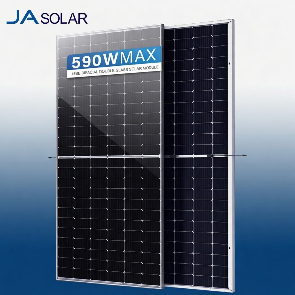 ja solar 590w max bifacial double glass solar panel